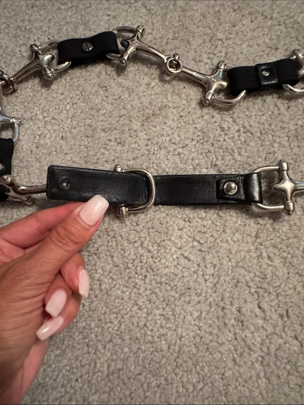 Suzi Roher Black Leather and Silver-Tone Horse bit Snaffle Belt Large
